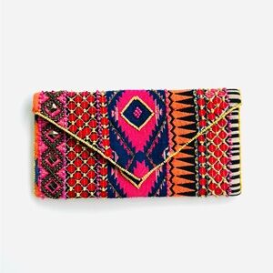 Statement Beaded Envelope Clutch – Multicolor Tribal Design
